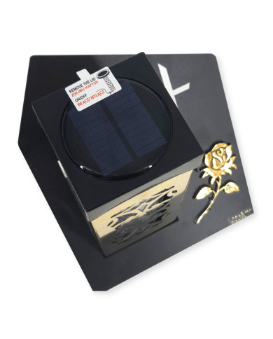 Znicz solarny PARIS D z róża w kolorze złotym lub srebrnym Znicz solarny PARIS D z róża w kolorze złotym lub srebrnym