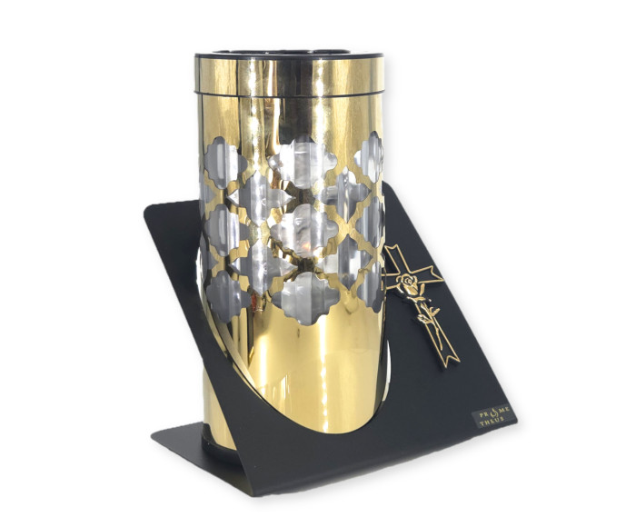 Znicz solarny PARIS C z krzyżem w kolorze złotym lub srebrnym