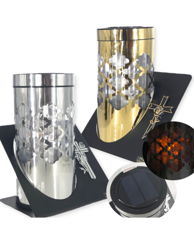 Znicz solarny PARIS C z krzyżem w kolorze złotym lub srebrnym Znicz solarny PARIS C z krzyżem w kolorze złotym lub srebrnym