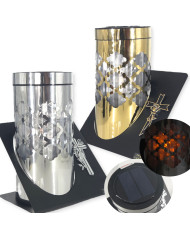 Znicz solarny PARIS C z krzyżem w kolorze złotym lub srebrnym