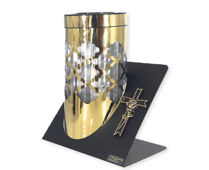 Znicz solarny PARIS C z krzyżem w kolorze złotym lub srebrnym