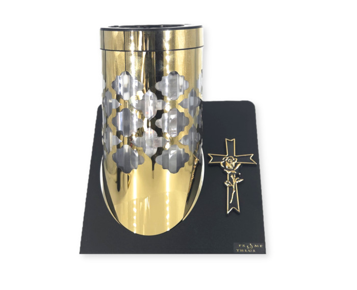 Znicz solarny PARIS C z krzyżem w kolorze złotym lub srebrnym