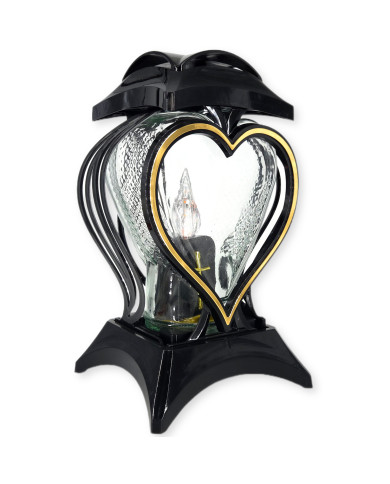 Duży szklany znicz z ozdobnym sercem - Serce Metalik (różne kolory)