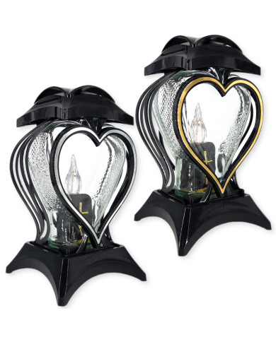 Duży szklany znicz z ozdobnym sercem - Serce Metalik (różne kolory)