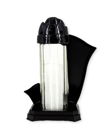 czarny znicz dekoracyjny z przezroczystym szkłem i różą w złotym lub srebrnym kolorze