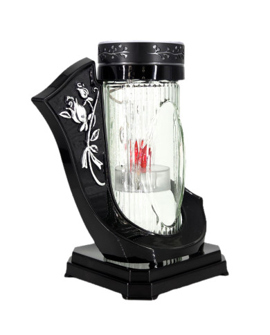 czarny znicz solarny z czerwoną diodą LED i dekoracją róży w kolorze złotym lub srebrnym czarny znicz solarny z czerwoną diodą LED i dekoracją róży w kolorze złotym lub srebrnym