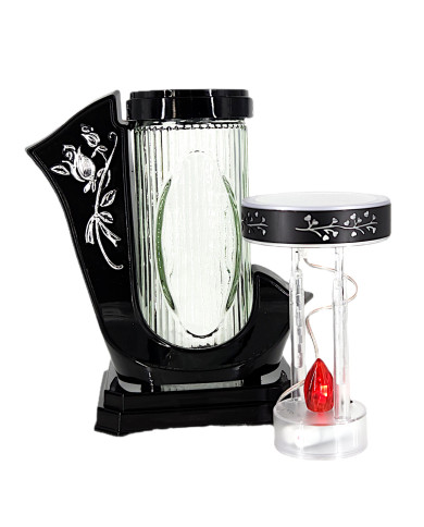 czarny znicz solarny z czerwoną diodą LED i dekoracją róży w kolorze złotym lub srebrnym czarny znicz solarny z czerwoną diodą LED i dekoracją róży w kolorze złotym lub srebrnym