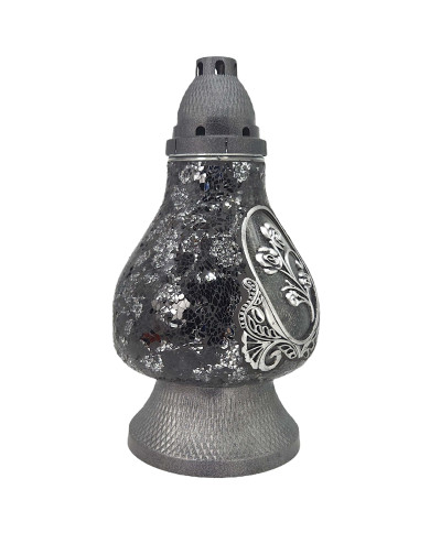 Znicz witrażowy z ozdobną różą - Witraż Karafa Róża Czarno-Srebrna Znicz witrażowy z ozdobną różą - Witraż Karafa Róża Czarno-Srebrna