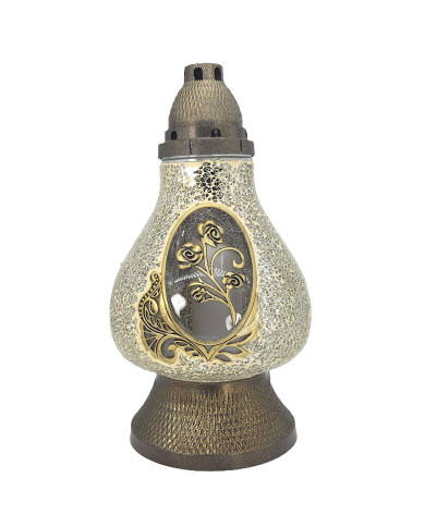 Znicz witrażowy z ozdobną różą - Witraż Karafa Róża Mirorr