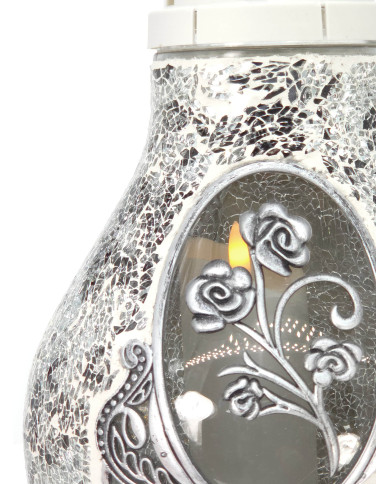 Znicz witrażowy z ozdobną różą - Witraż Karafa Róża Biała