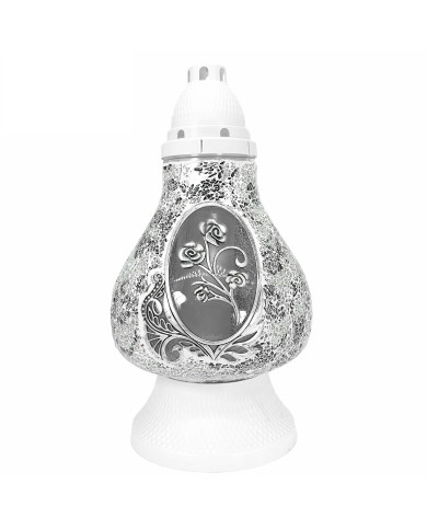 Znicz witrażowy z ozdobną różą - Witraż Karafa Róża Biała