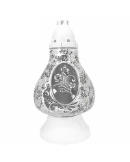 Znicz witrażowy z ozdobną różą - Witraż Karafa Róża Biała