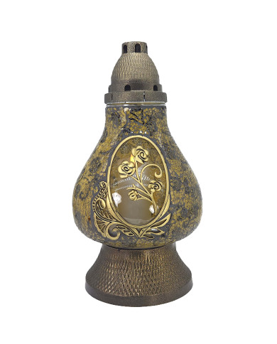 Znicz witrażowy z ozdobną różą - Witraż Karafa Róża Złota