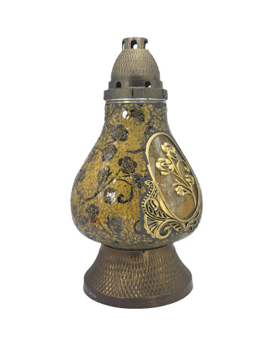 Znicz witrażowy z ozdobną różą - Witraż Karafa Róża Złota Znicz witrażowy z ozdobną różą - Witraż Karafa Róża Złota