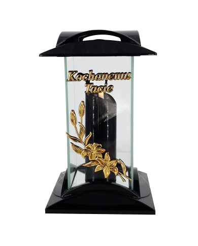 Znicz w kształcie prostej kapliczki z dedykacją Mama/Tata/Babcia/Dziadek - Lampion Kwadrat Dedykacja