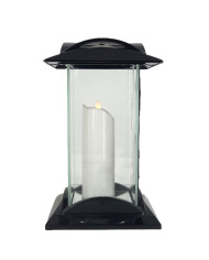 czarny znicz szklany z aplikacją fali i krzyżem w kolorze złotym lub srebrnym