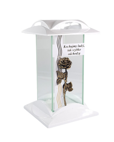 Znicz w kształcie prostej kapliczki z różą i sentencją - Lampion Kwadrat Sentencja Znicz w kształcie prostej kapliczki z różą i sentencją - Lampion Kwadrat Sentencja