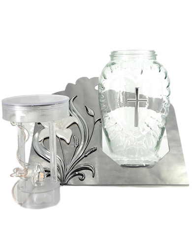 szklany znicz solarny z motywem kwiatu kalia na metalowej podstawie, srebrny lub złoty akcent szklany znicz solarny z motywem kwiatu kalia na metalowej podstawie, srebrny lub złoty akcent