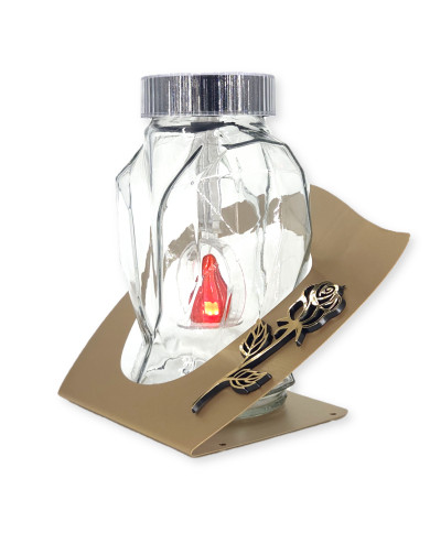 Znicz LED solarny z różą 21 cm metalowa blacha dekoracyjny na grób cmentarz Znicz LED solarny z różą 21 cm metalowa blacha dekoracyjny na grób cmentarz