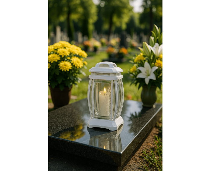 Prosty znicz szklany kapliczka 27cm tradycyjny znicz na grób