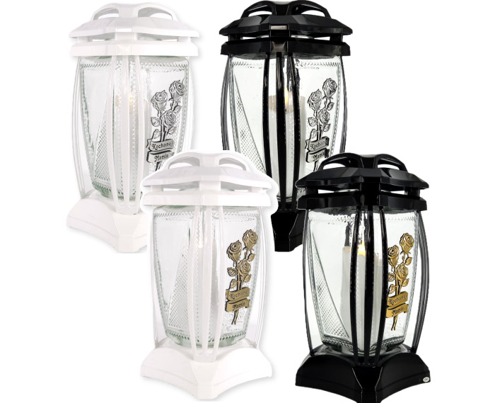 znicz walerina czarny i biały z różą i napisem kochanej mamie