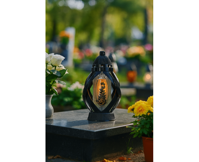 Piękny lampion 28cm wstęga czarna ze złotym kwiatem oryginalny kształt