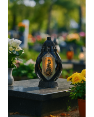 Piękny lampion 28cm wstęga czarna ze złotym kwiatem oryginalny kształt