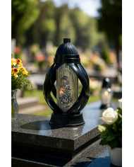 Piękny lampion 28cm wstęga czarna ze srebrnym kwiatem oryginalny kształ