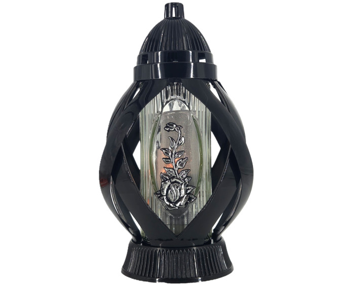 Piękny lampion 28cm wstęga czarna ze srebrnym kwiatem oryginalny kształ