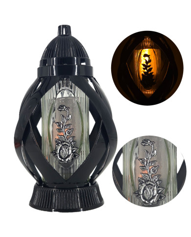 Piękny lampion 28cm wstęga czarna ze srebrnym kwiatem oryginalny kształ