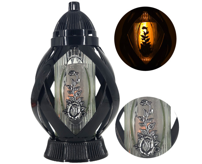 Piękny lampion 28cm wstęga czarna ze srebrnym kwiatem oryginalny kształ