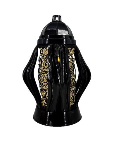 Duży znicz 35cm z pięknym motywem kwiatów nowy wzór ażurowy czarny złoty