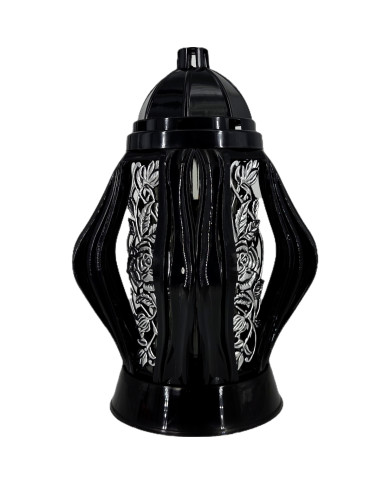 Duży znicz 35cm z pięknym motywem kwiatów nowy wzór ażurowy czarny srebrny