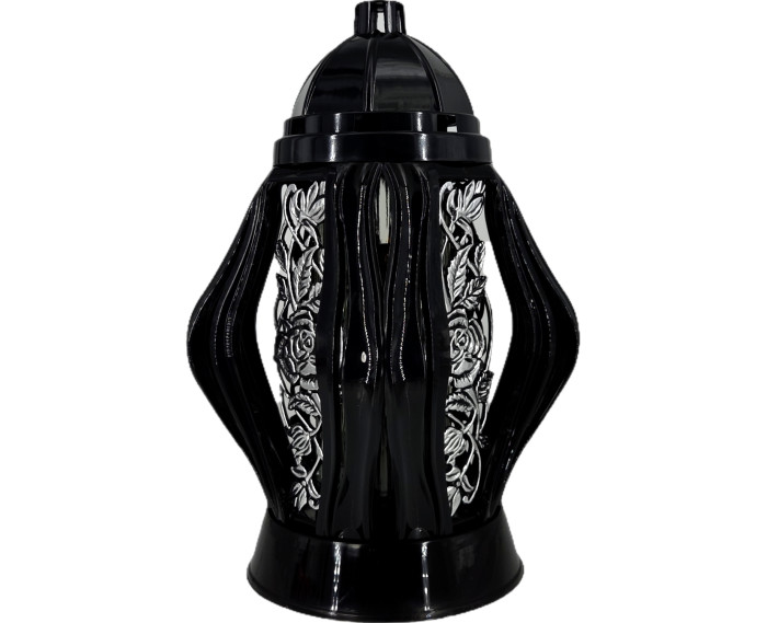 Duży znicz 35cm z pięknym motywem kwiatów nowy wzór ażurowy czarny srebrny