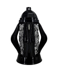 Duży znicz 35cm z pięknym motywem kwiatów nowy wzór ażurowy czarny srebrny