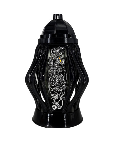 Duży znicz 35cm z pięknym motywem kwiatów nowy wzór ażurowy czarny srebrny Duży znicz 35cm z pięknym motywem kwiatów nowy wzór ażurowy czarny srebrny