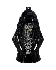 Duży znicz 35cm z pięknym motywem kwiatów nowy wzór ażurowy czarny srebrny