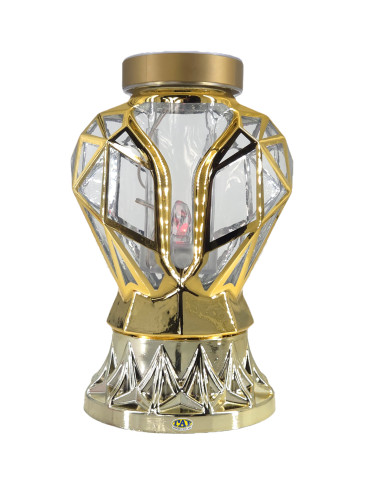 Piękny złoty znicz Solarny LED 25cm nowoczesny lampion metalizowany z różą