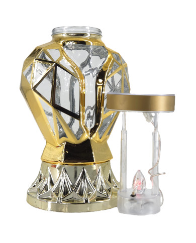 Piękny złoty znicz Solarny LED 25cm nowoczesny lampion metalizowany z różą Piękny złoty znicz Solarny LED 25cm nowoczesny lampion metalizowany z różą