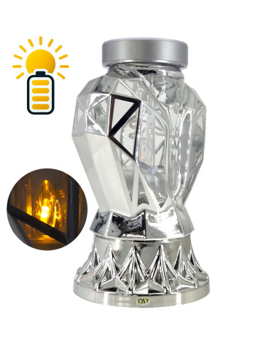 Piękny srebrny znicz Solarny LED 25cm nowoczesny lampion metalizowany róża