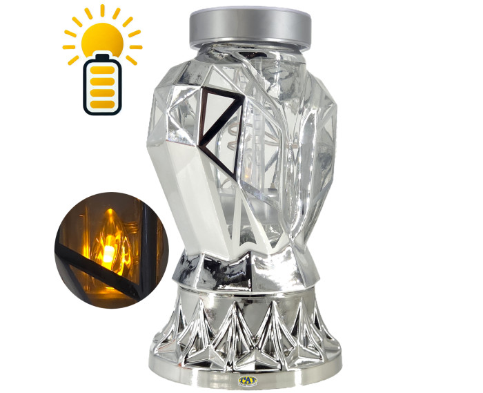 Piękny srebrny znicz Solarny LED 25cm nowoczesny lampion metalizowany róża