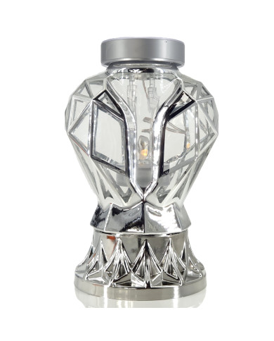 Piękny srebrny znicz Solarny LED 25cm nowoczesny lampion metalizowany róża