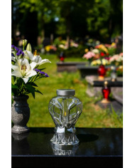 Piękny srebrny znicz Solarny LED 25cm nowoczesny lampion metalizowany róża