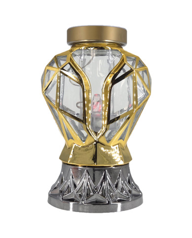 Piękny złoty znicz Solarny LED 25cm nowoczesny lampion metalizowany z różą