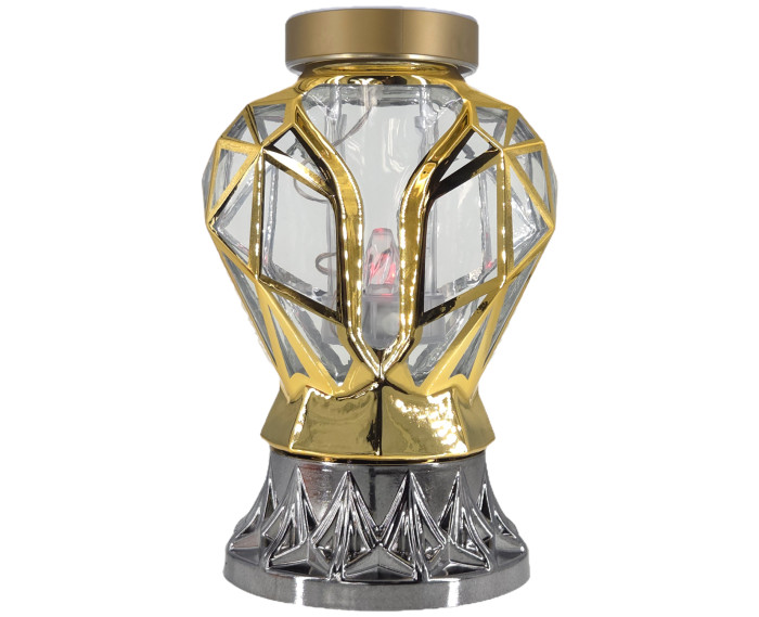 Piękny złoty znicz Solarny LED 25cm nowoczesny lampion metalizowany z różą