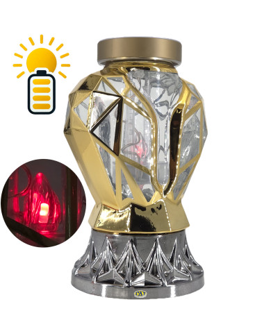 Piękny złoty znicz Solarny LED 25cm nowoczesny lampion metalizowany z różą