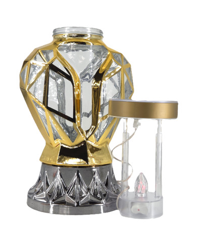 Piękny złoty znicz Solarny LED 25cm nowoczesny lampion metalizowany z różą Piękny złoty znicz Solarny LED 25cm nowoczesny lampion metalizowany z różą