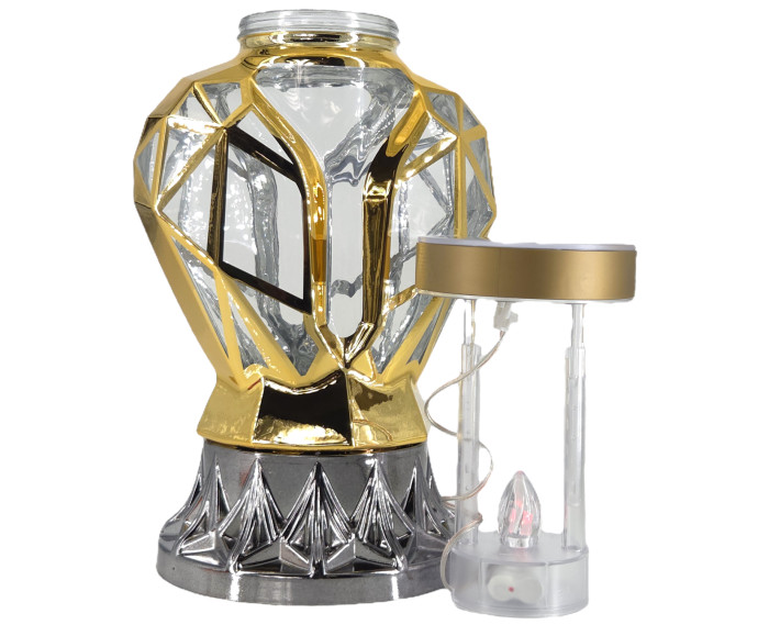 Piękny złoty znicz Solarny LED 25cm nowoczesny lampion metalizowany z różą