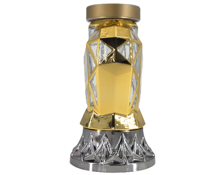 Piękny złoty znicz Solarny LED 25cm nowoczesny lampion metalizowany z różą