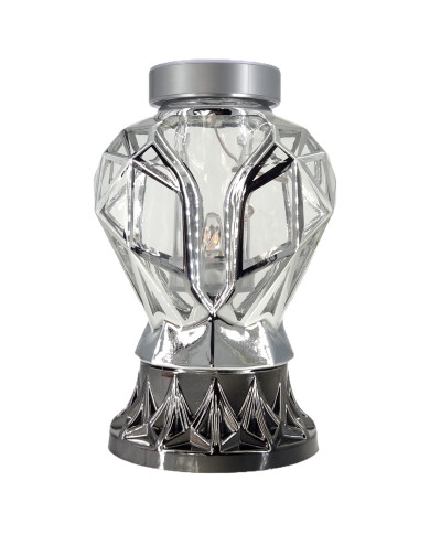 Piękny srebrny znicz Solarny LED 25cm nowoczesny lampion metalizowany róża